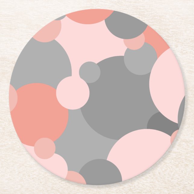 Orange-grey molecules paper coaster (Front)