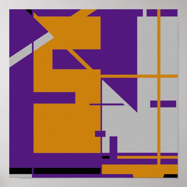 Orange Grey on Purple Geometric Abstract Design Poster (Front)