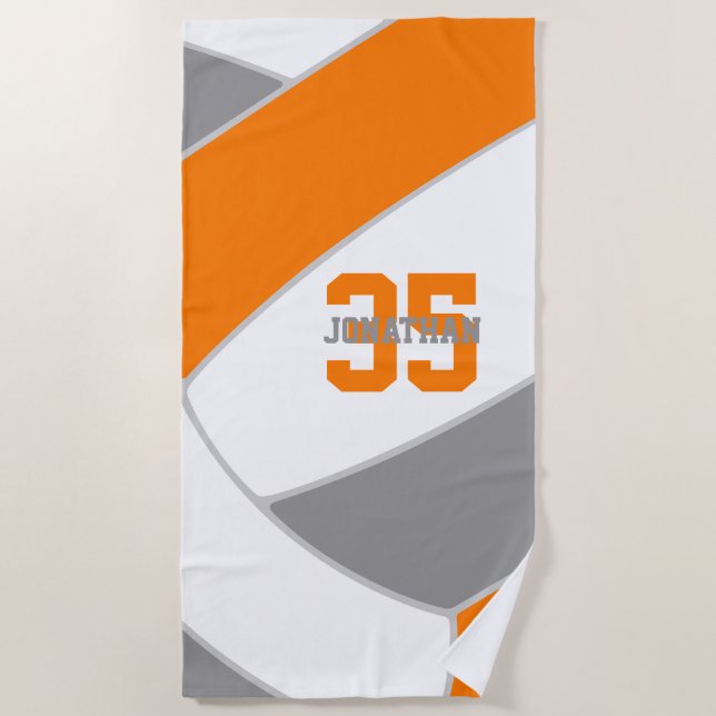 orange grey or ANY colours personalised volleyball Beach Towel (Front)