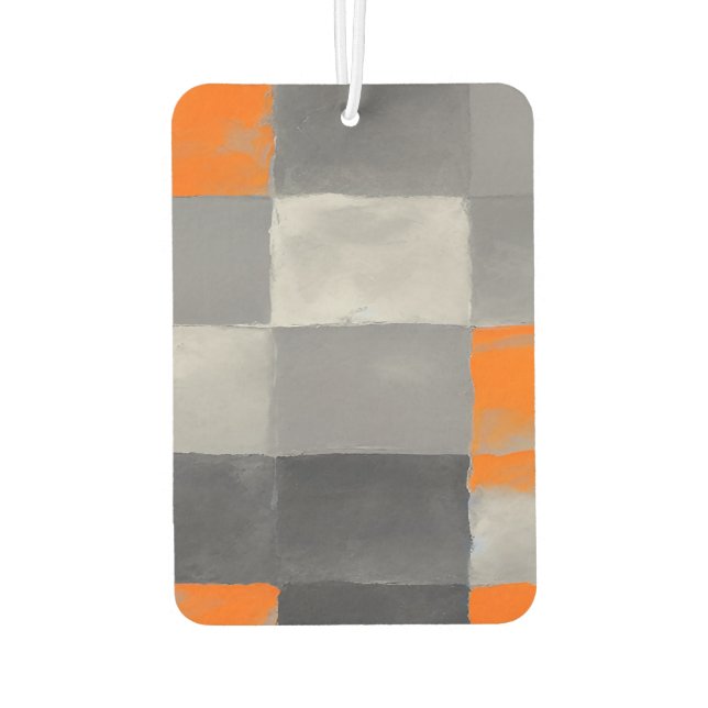 Orange Grey Plaid Abstract  Car Air Freshener (Back)