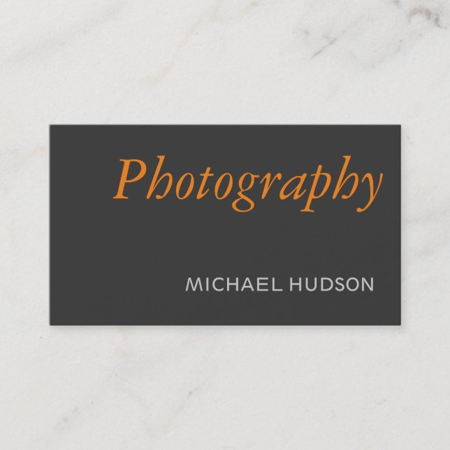 Orange Grey Plain Photography Prfoessional Business Card (Front)