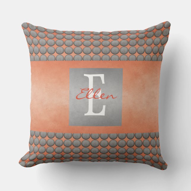Orange & Grey Polka Dot Pattern Cushion (Front)