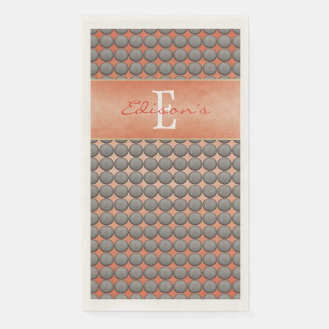 Orange & Grey Polka Dot Pattern Monogram Napkin (Front)