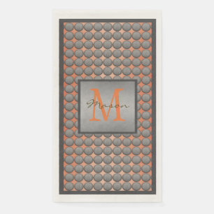 Orange & Grey Polka Dot Pattern Monogram Napkin