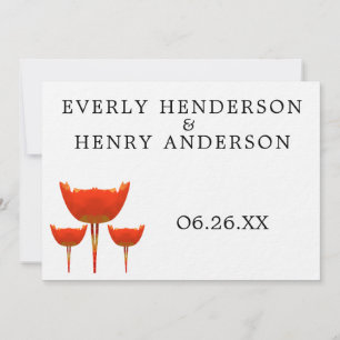 Orange & Grey Poppy Butterfly Wedding Invitation