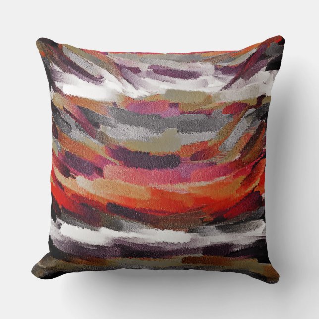 Orange Grey Purple Abstract Painting Cushion (Front)
