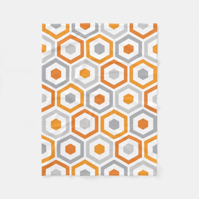 Orange Grey Retro Geometric Pattern Fleece Blanket (Front)