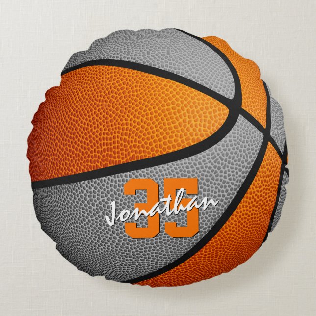 orange grey school colours boys girls basketball round cushion (Front)