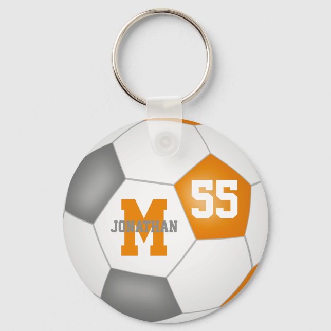 orange grey school colours boys girls sports socce key ring (Front)