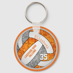 orange grey school colours custom name volleyball key ring