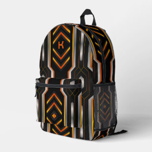 Orange, grey & silver gaming geometric background printed backpack