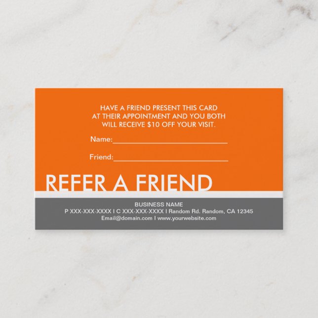 Orange grey simple refer a friend custom cards (Front)