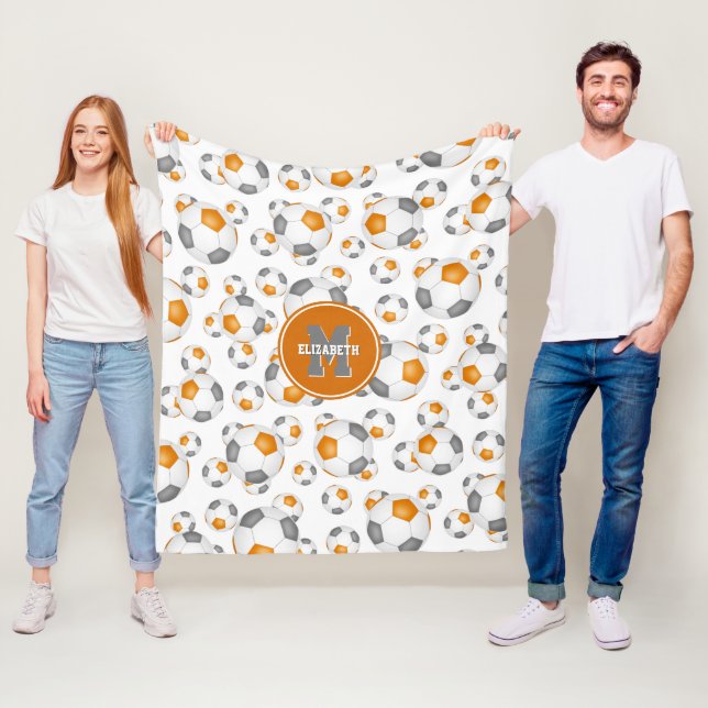 orange grey team colours boys girls soccer fleece blanket (In Situ)