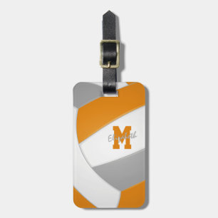 orange grey team colours girls boys volleyball luggage tag
