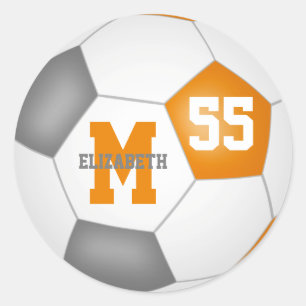 orange grey team colours soccer ball personalised classic round sticker