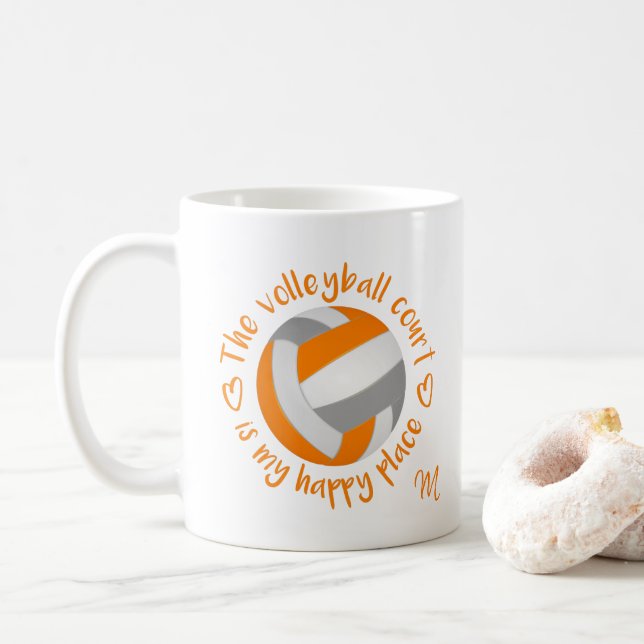 orange grey volleyball court is my happy place coffee mug (With Donut)
