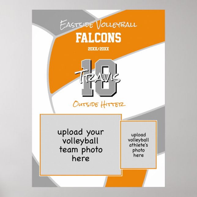 orange grey volleyball team colours commemorative poster (Front)