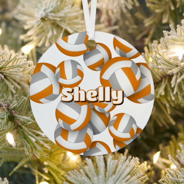 orange grey volleyballs w athlete name keepsake metal tree decoration (Insitu)