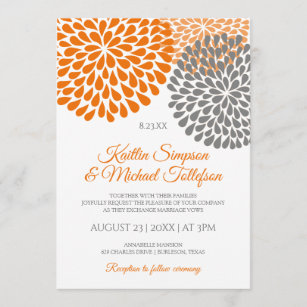 Orange & Grey Wedding Invitations   Floral & Fun