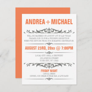 Orange & Grey Wedding Reception ONLY Invitations