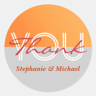 Orange grey wedding thank you classic round sticker