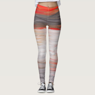 Orange Grey White Abstract Painting Leggings