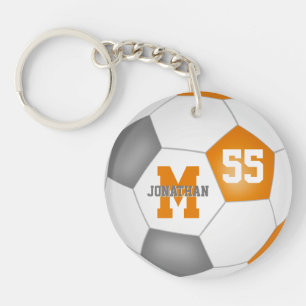 orange grey white kids soccer bag tag key ring