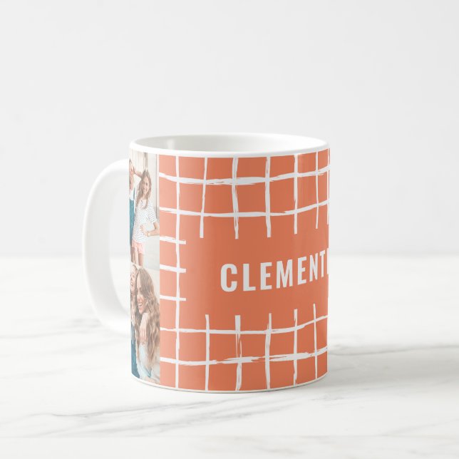Orange grid 4 photo modern minimal simple coffee mug (Front Left)