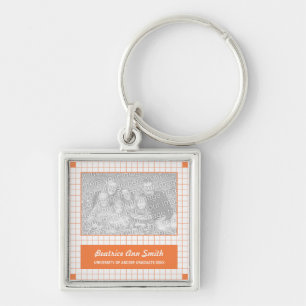 Orange Grid Photo Key Ring