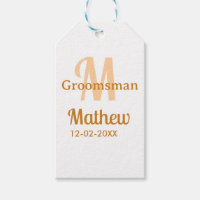 Orange groomsman name letter date masculine pastel