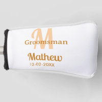 Orange groomsman name letter date masculine pastel
