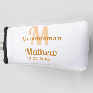 Orange groomsman name letter date masculine pastel golf head cover