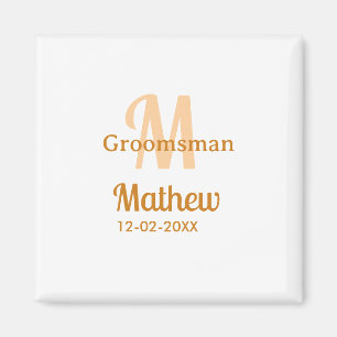 Orange groomsman name letter date masculine pastel magnet