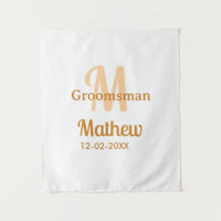 Orange groomsman name letter date masculine pastel
