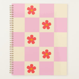 Orange Groovy Daisy Flowers & Pretty Pink Chequere Planner