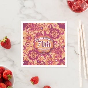 Orange Groovy Psychedelic 60s 70s Floral Birthday Napkin
