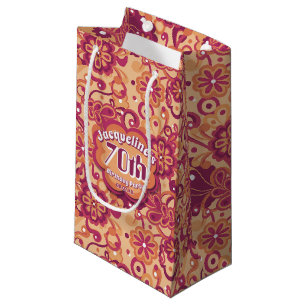 Orange Groovy Psychedelic 60s 70s Floral Birthday Small Gift Bag