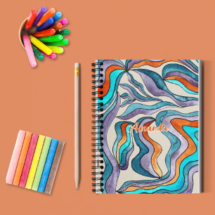 Orange Groovy Retro Back to School Name Sketchbook Notebook