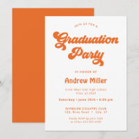 Orange Groovy Retro Graduation Party Invitation