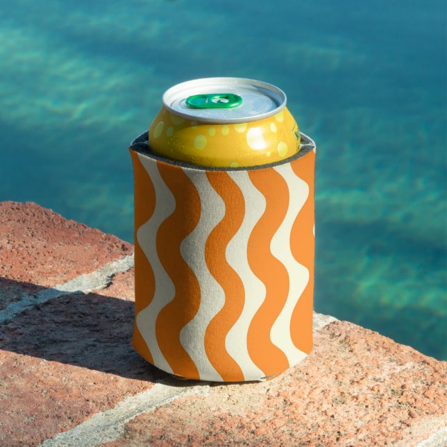 Orange Groovy Wavy Stripe Abstract Modern Spring  Can Cooler (In Situ Pool)