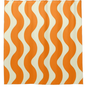 Orange Groovy Wavy Stripe Abstract Modern Spring Shower Curtain
