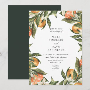 Orange Grove Botanical Citrus Frame Wedding Invitation