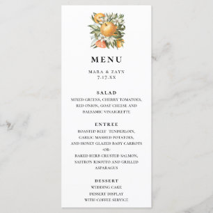 Orange Grove Citrus Botanical Wedding Menu