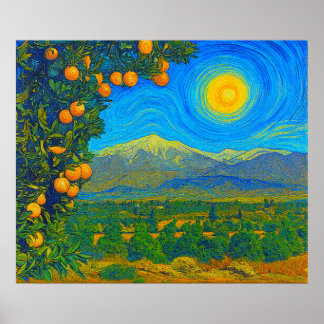 Orange Groves Snow Capped Mount Baldy Early 1900s Poster