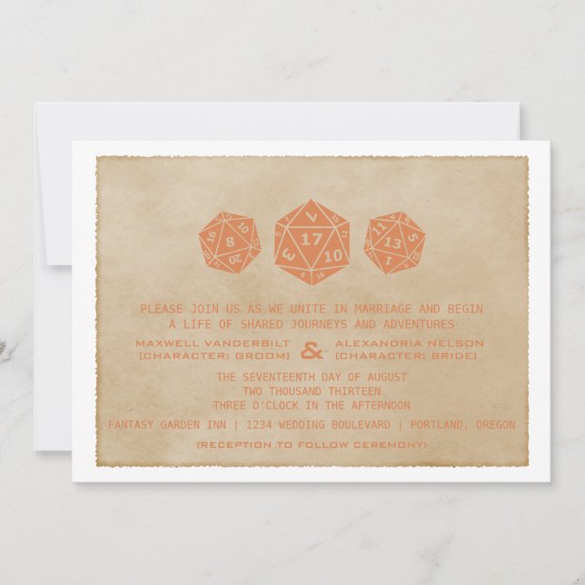 Orange Grunge D20 Dice Gamer Invitation CUSTOMDATE (Front)