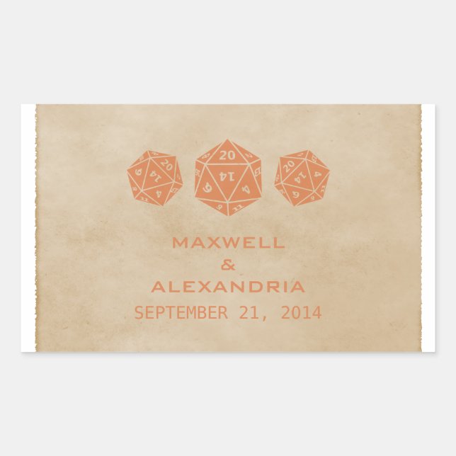 Orange Grunge D20 Dice Gamer Wedding Stickers (Front)
