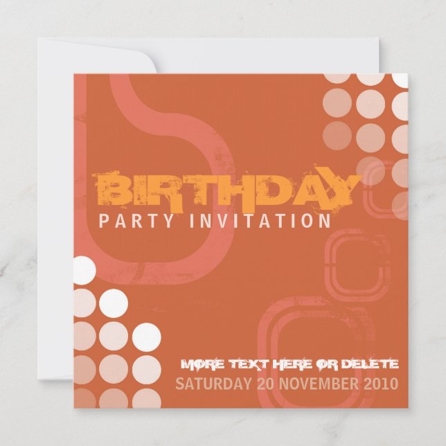 Orange Grunge Electro Party Birthday Invitation (Front)