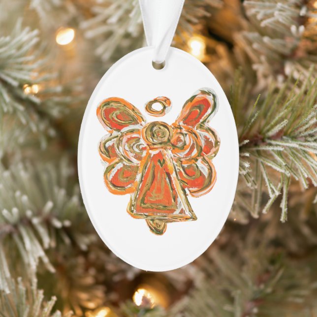 Orange Guardian Angel Art Holiday Pendant Ornament (Tree)