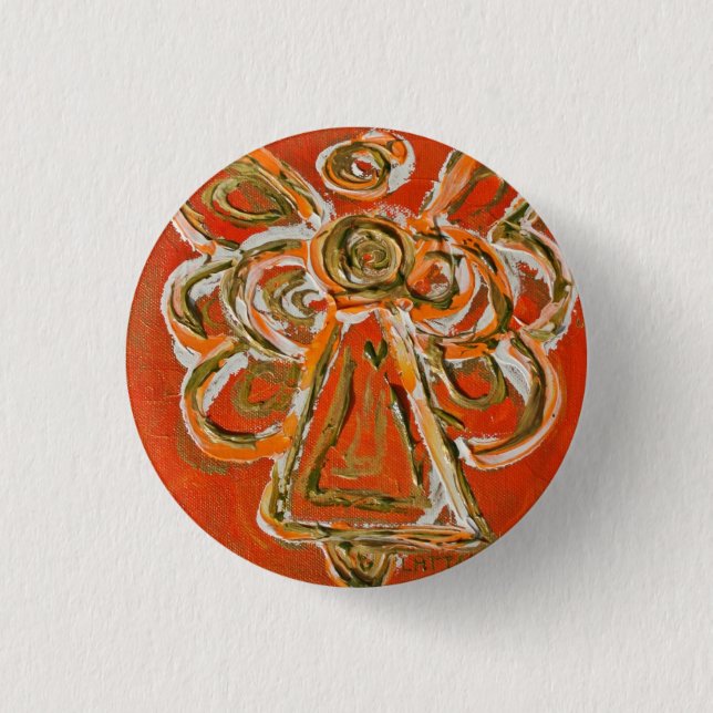 Orange Guardian Angel Button, Pin, or Pendant 3 Cm Round Badge (Front)