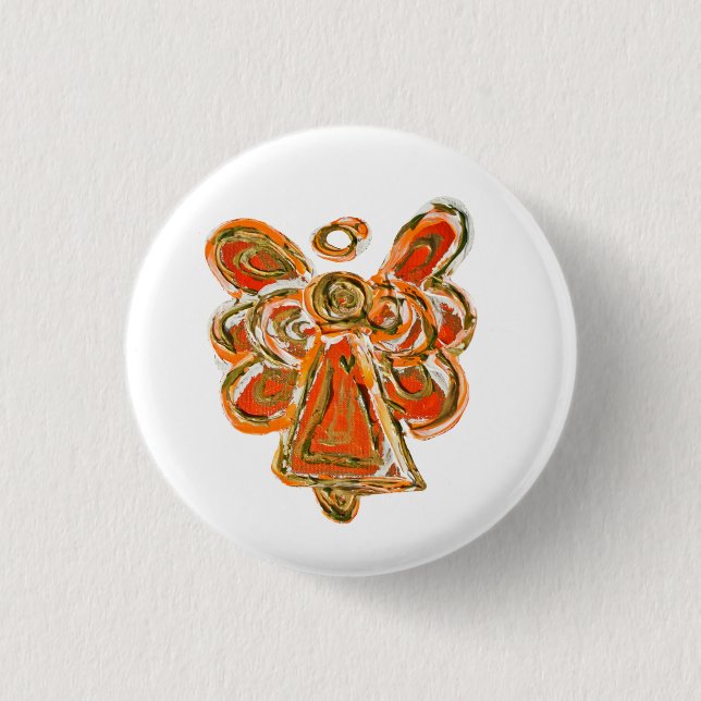 Orange Guardian Angel Custom Holiday Button Pin (Front)